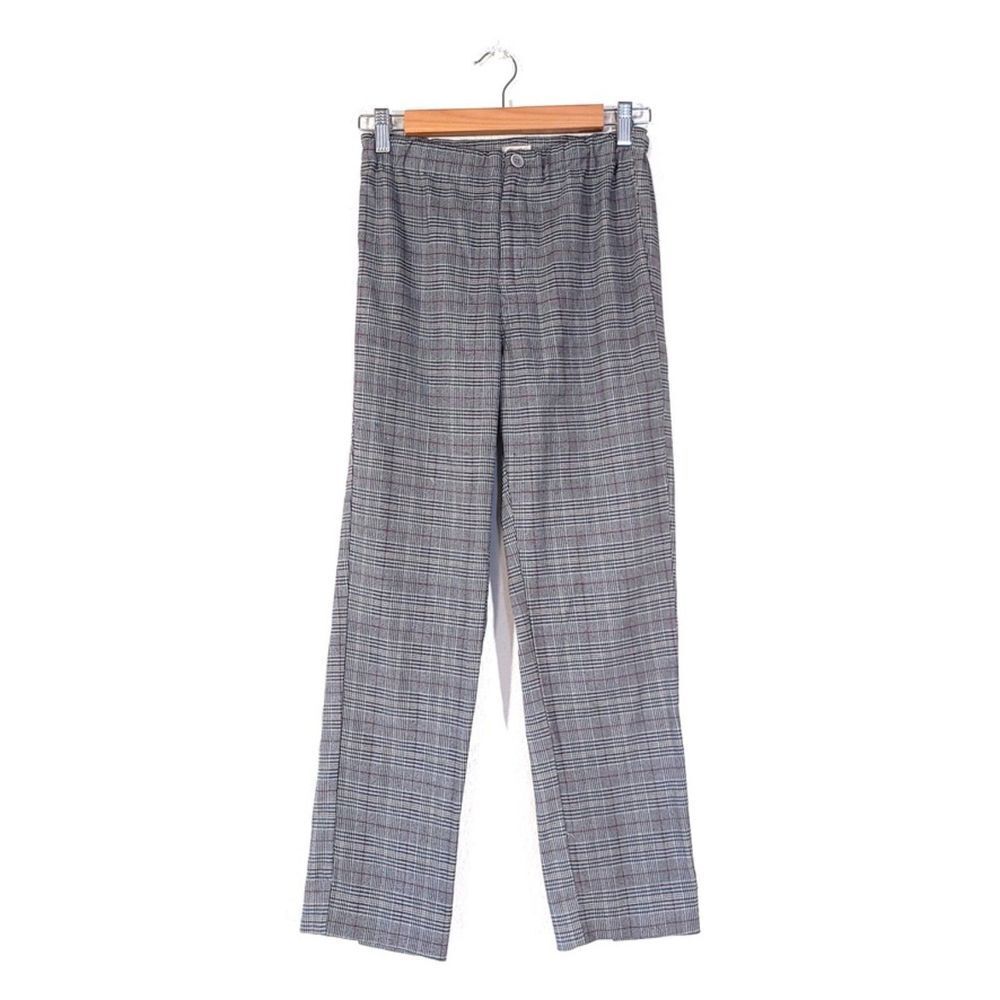 BRANDY MELVILLE Tilden Straight Leg Trouser Pants 90s Academia Gray Black Plaid